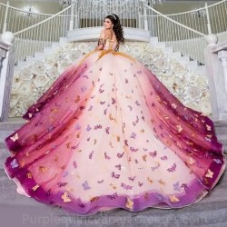 Colorful 3D Butterfly Quinceanera Dress 2024 Princess Off Shoulder Corset Appliques Sweet 16 Vestidos De 15 Anos