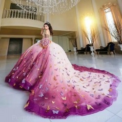 Colorful 3D Butterfly Quinceanera Dress 2024 Princess Off Shoulder Corset Appliques Sweet 16 Vestidos De 15 Anos