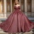 Off The Shoulder Red Quinceanera Dresses Ball Gown Colorful Appliques Lace Beads Crystal Corset Vestidos Para XV